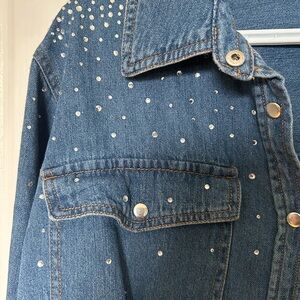 Women's Blue Denim Jacket with Studded Details